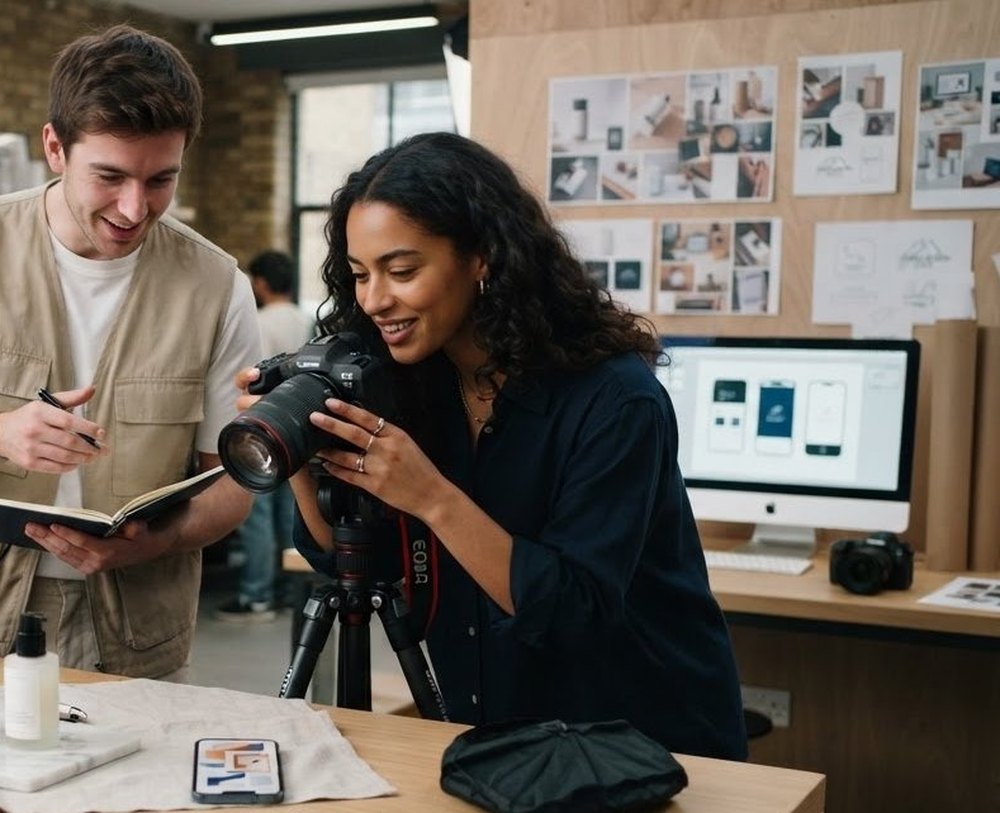 Two apprentices shooting product photography together